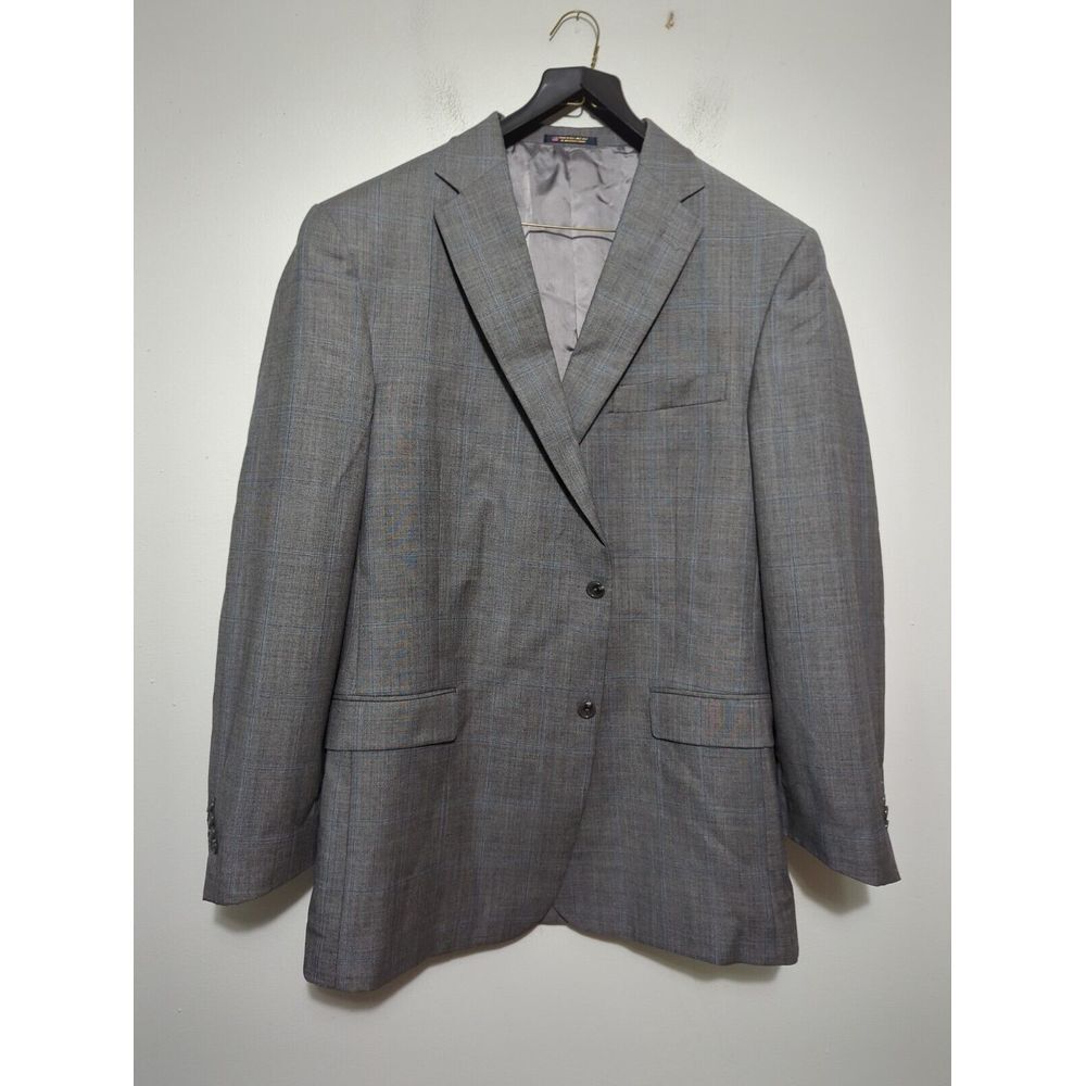 Hart Schaffner Marx Gold Trumpeter Men Gray Glen Plaid Worsted Wool Suit 48L 42W